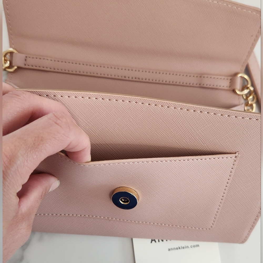 Anne Klein Wallet on a Chain Crossbody Bag Rose Logo Print Chain Strap - Picture 15 of 16